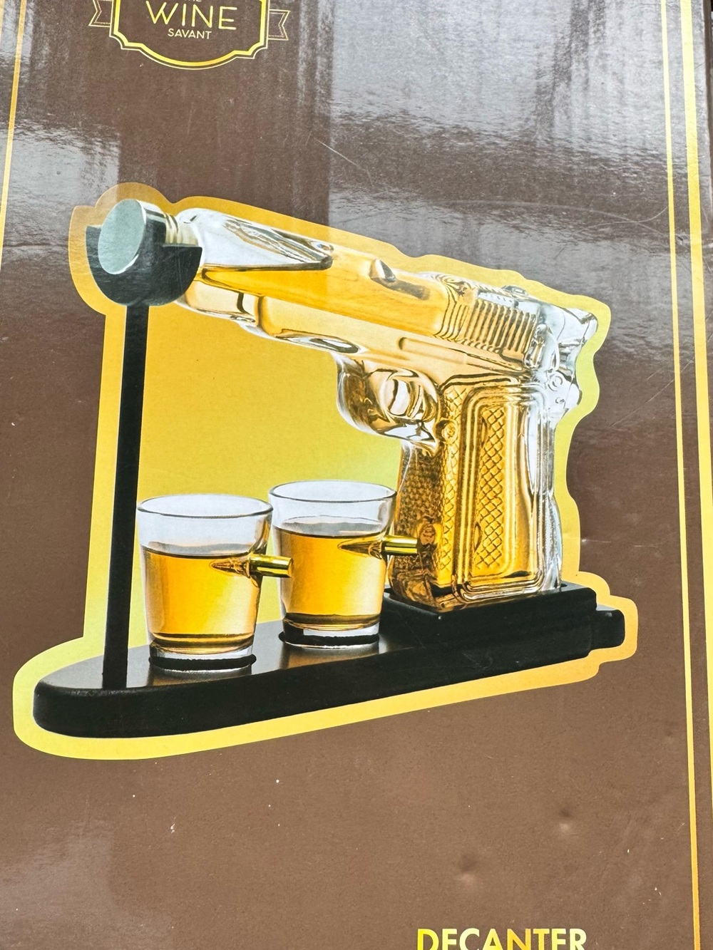 Avanti Gold Gun-Shaped Decanter with Two Shot Glasses